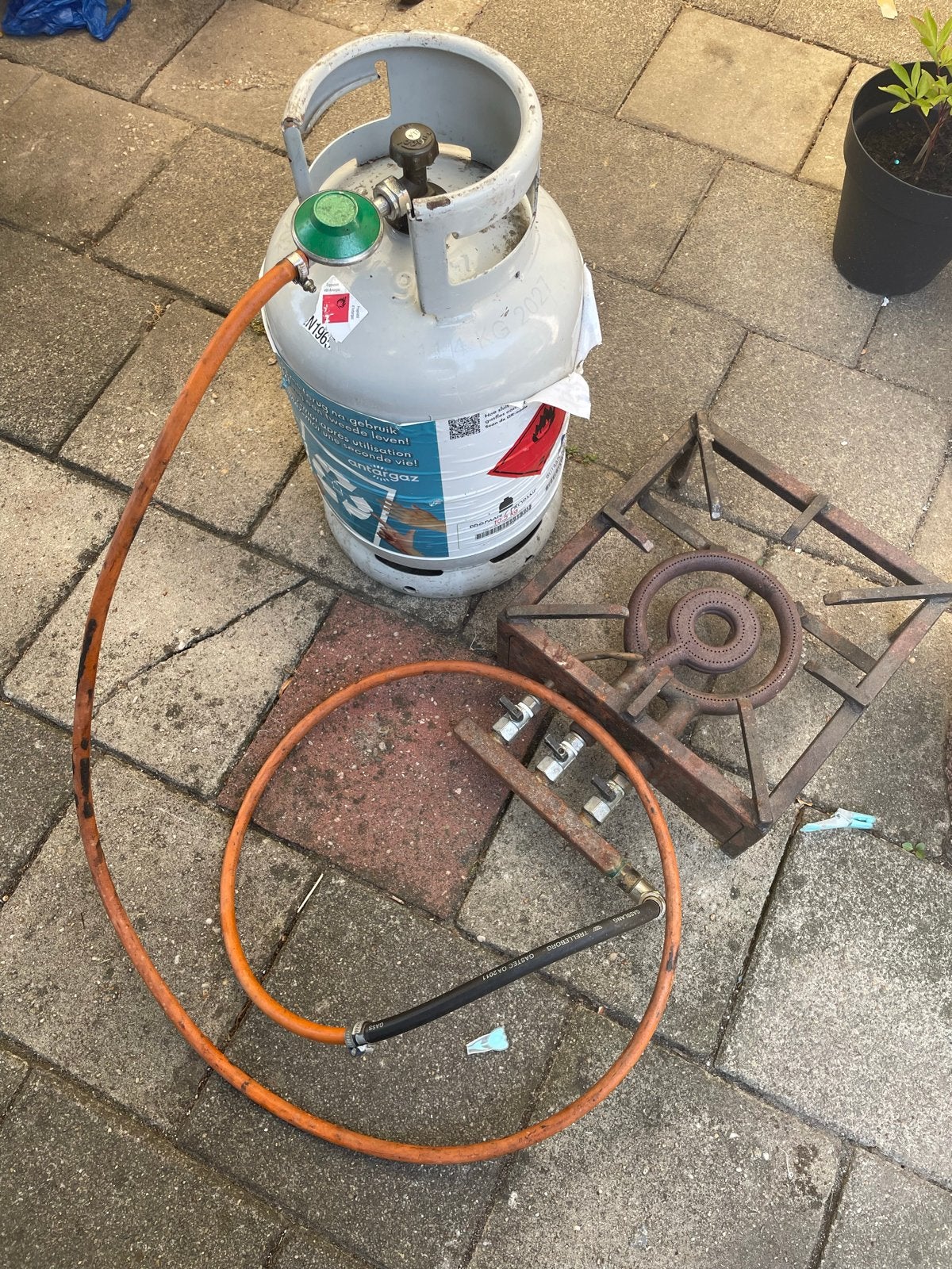 Gasfles met brander en slang - Ideaal voor buiten koken, Ophalen, Gebruikt