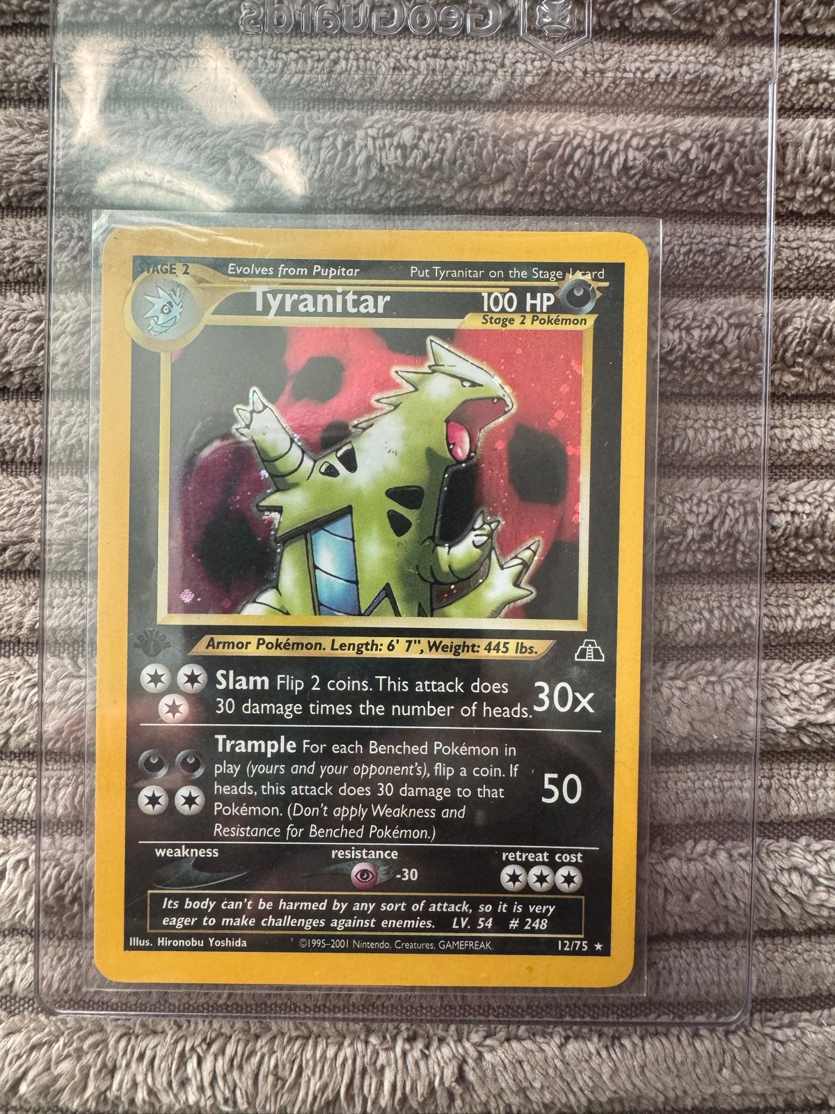 First Edition Tyranitar Neo Destiny Pokémon Kaart, Ophalen of Verzenden, Zo goed als nieuw, Losse kaart