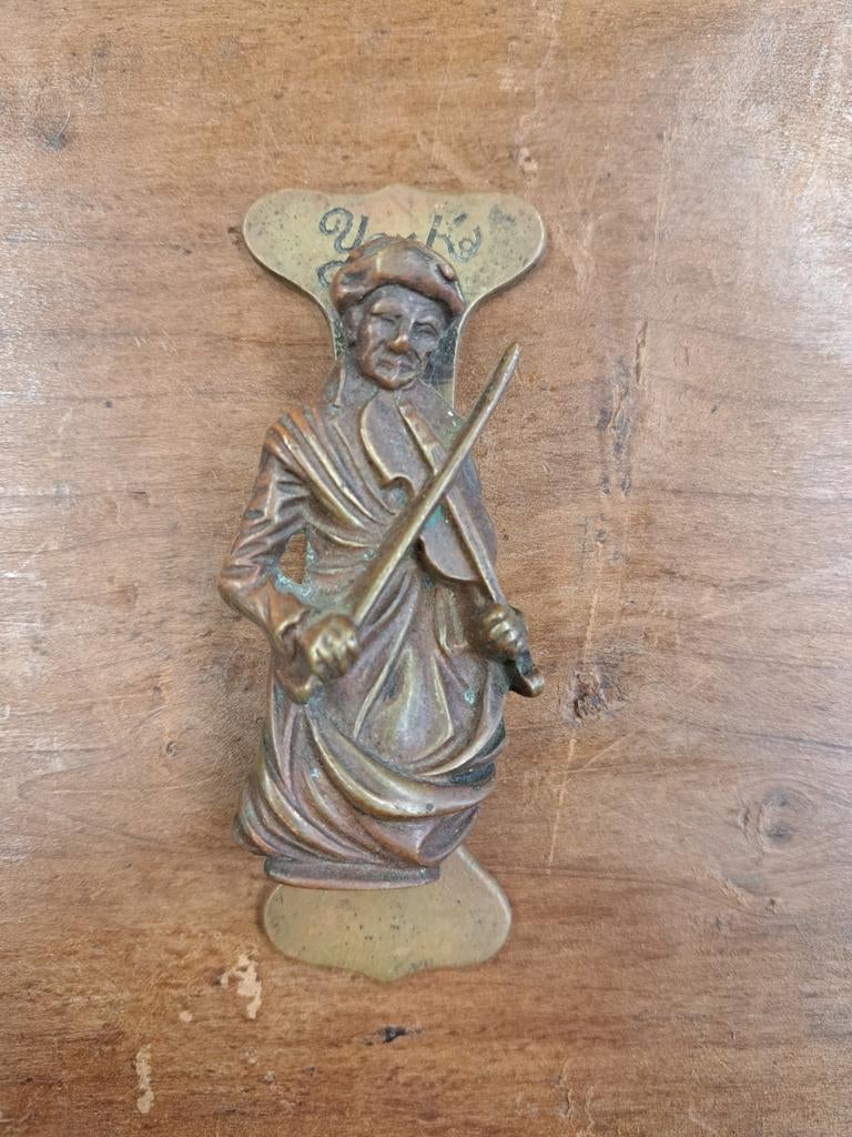 Oude bronzen deurklopper 'York' met vioolspeler, Antiek en Kunst, Ophalen of Verzenden