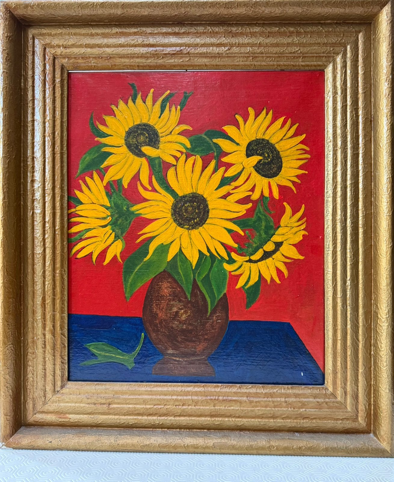 Zonnebloemen, Antiek en Kunst, Bloemen, Impressionistisch, Olieverf, Ingelijst