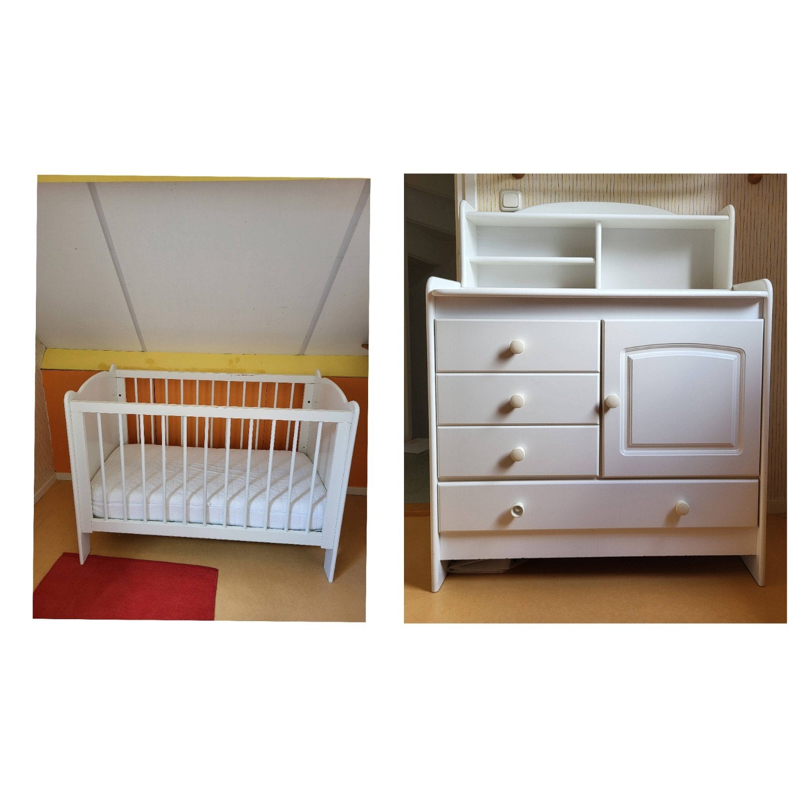 Witte houten ledikant 90x120 cm en commode set, Kinderen en Baby's, Ophalen, Gebruikt, Jongetje of Meisje