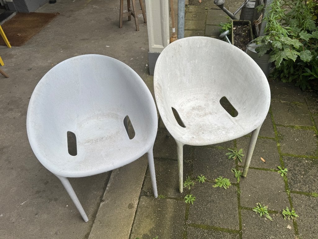 Driade “Soft Egg” chairs – Philippe Starck – set of 2, Tuin en Terras, Tuinstoelen, Ophalen, Gebruikt, Overige materialen, Stapelbaar