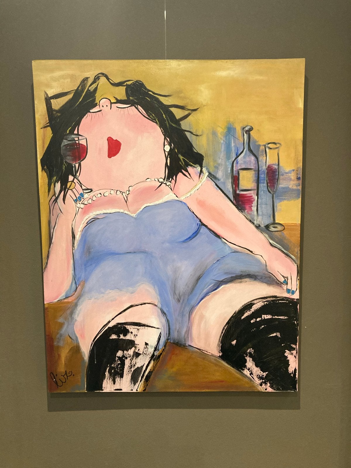 Schilderij 'Dikke Dames' - 70x90 cm, Ophalen, Handgeschilderd, Textiel, Figuren