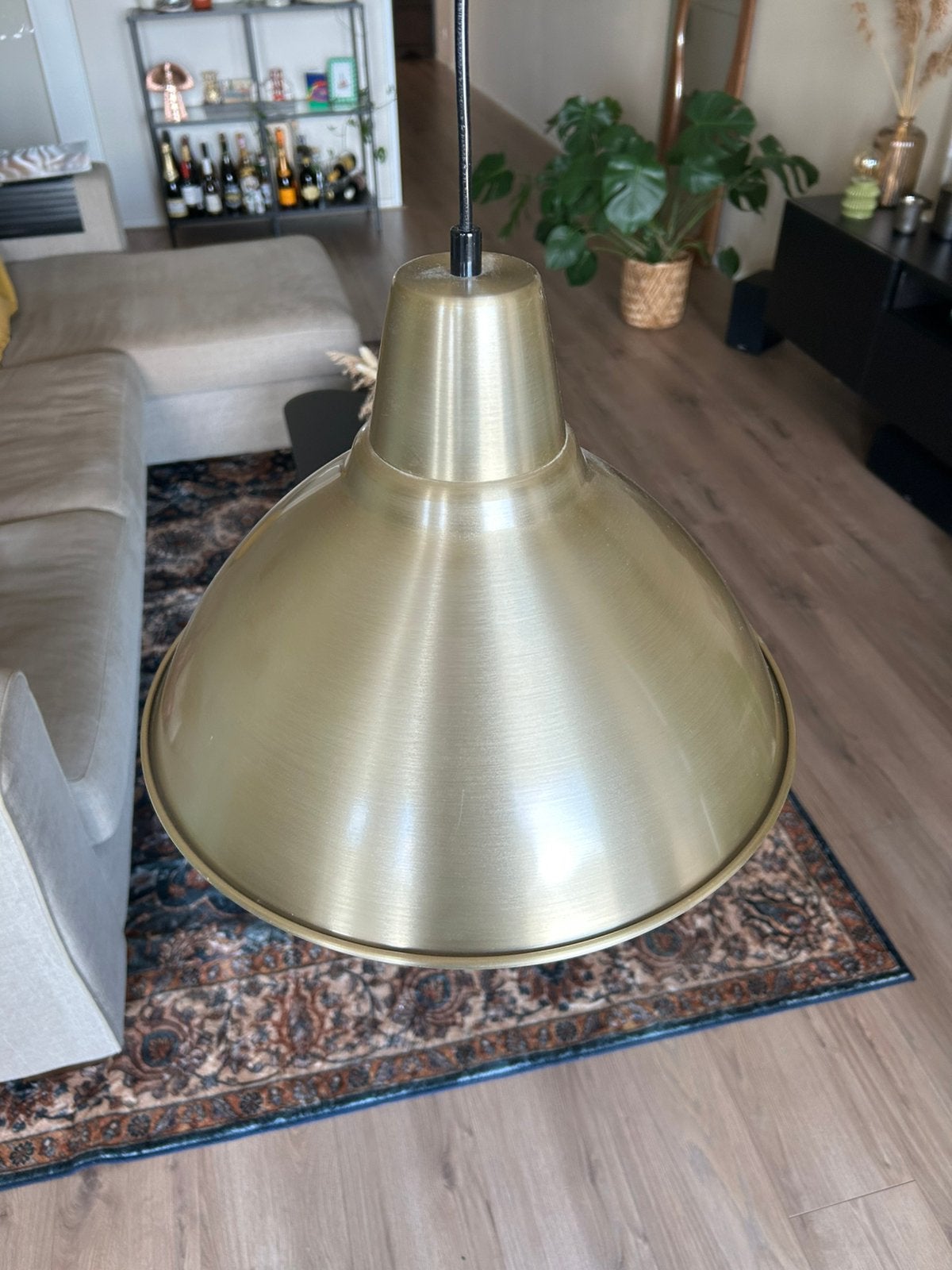 Messing gouden hanglamp, Ophalen, Zo goed als nieuw, E27 (groot)