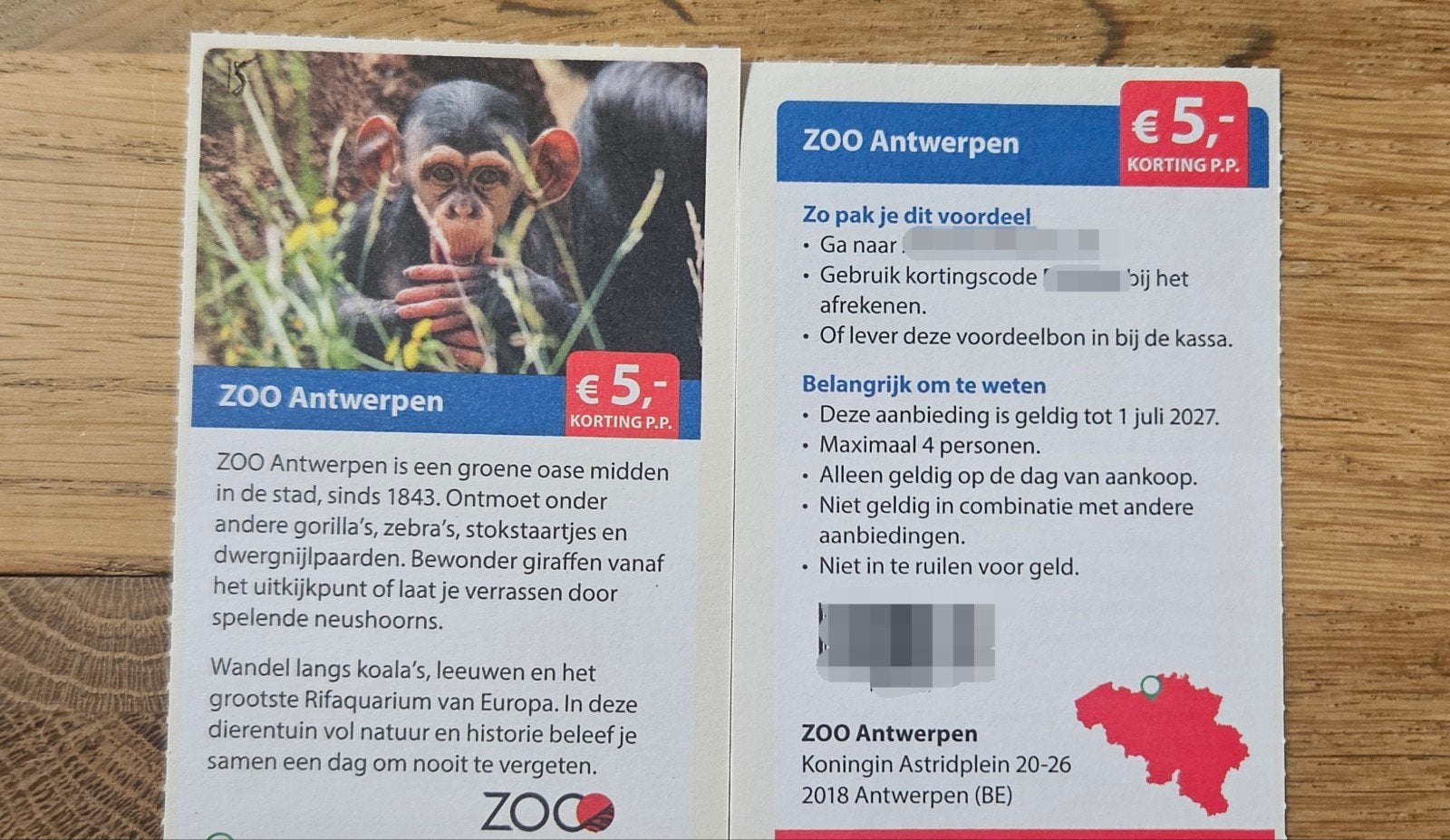 ZOO Antwerpen. € 5,- korting pp., Drie personen of meer, Kortingskaart