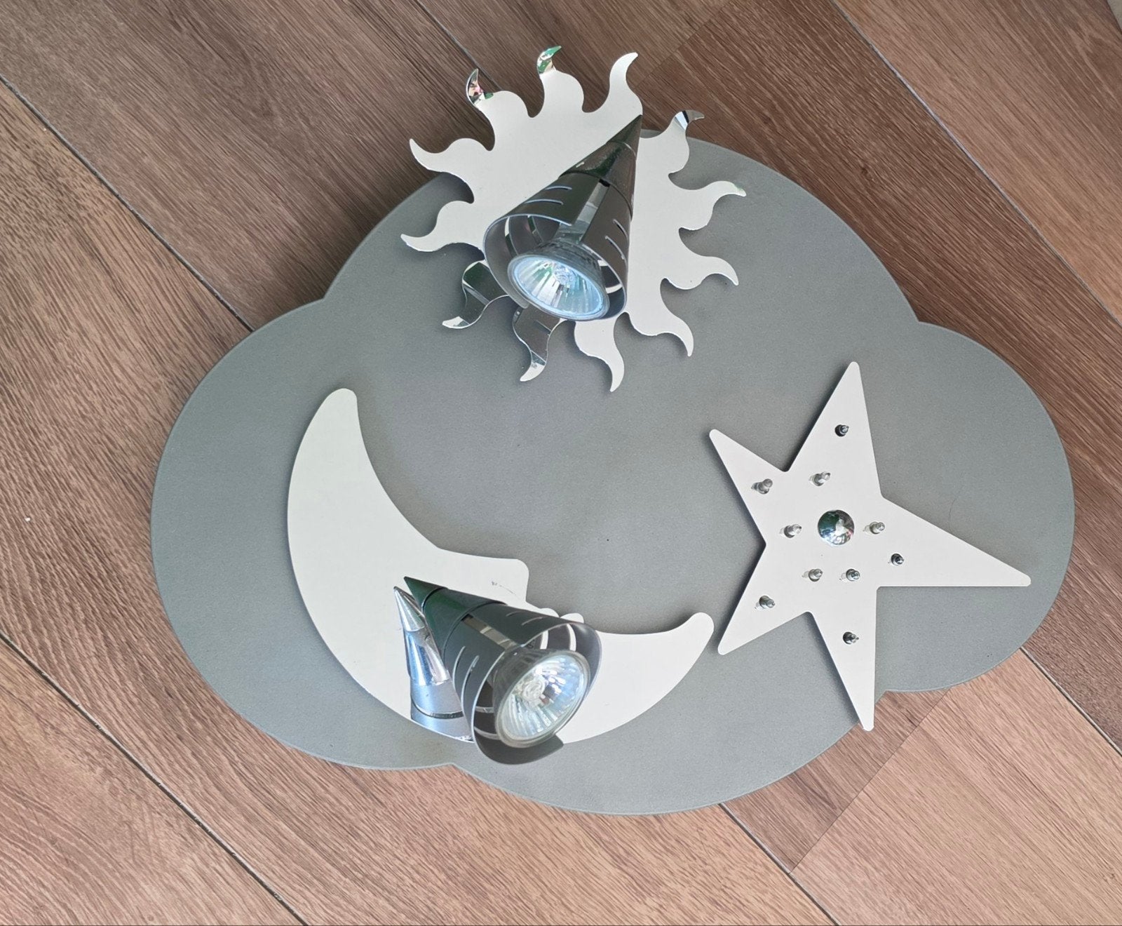 Leuke kinderlamp wolk, zon, maan en sterren, Grijs, Ophalen of Verzenden, Gebruikt, Lamp