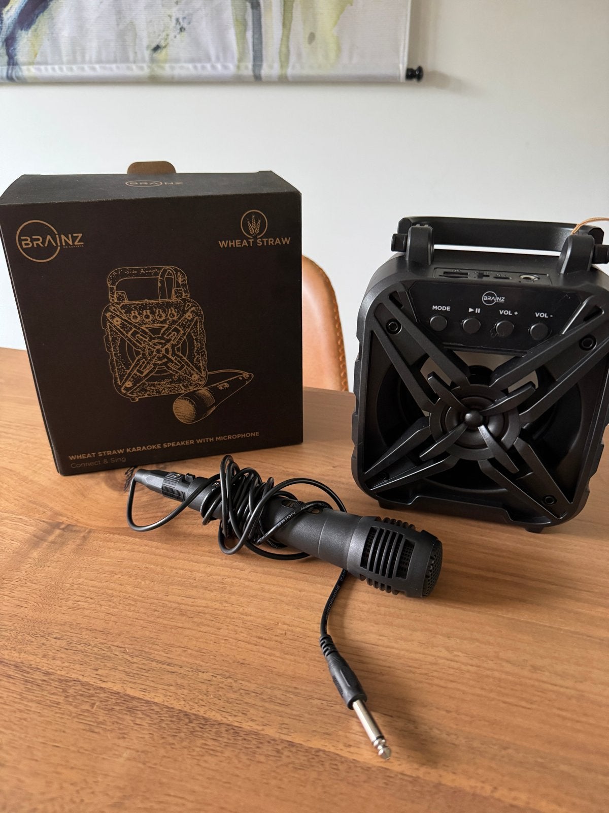 Brainz Wheat Straw Karaoke Speaker met Microfoon, Audio, Tv en Foto, Karaoke-apparatuur, Ophalen of Verzenden, Zo goed als nieuw