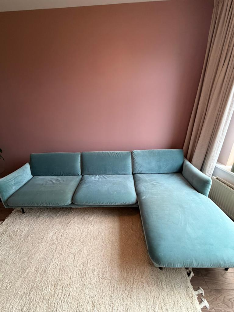 Comfortabele Hoekbank in Petrolblauw Stof, Huis en Inrichting, Banken | Bankstellen, Ophalen, Gebruikt, Hoekbank, 300 cm of meer