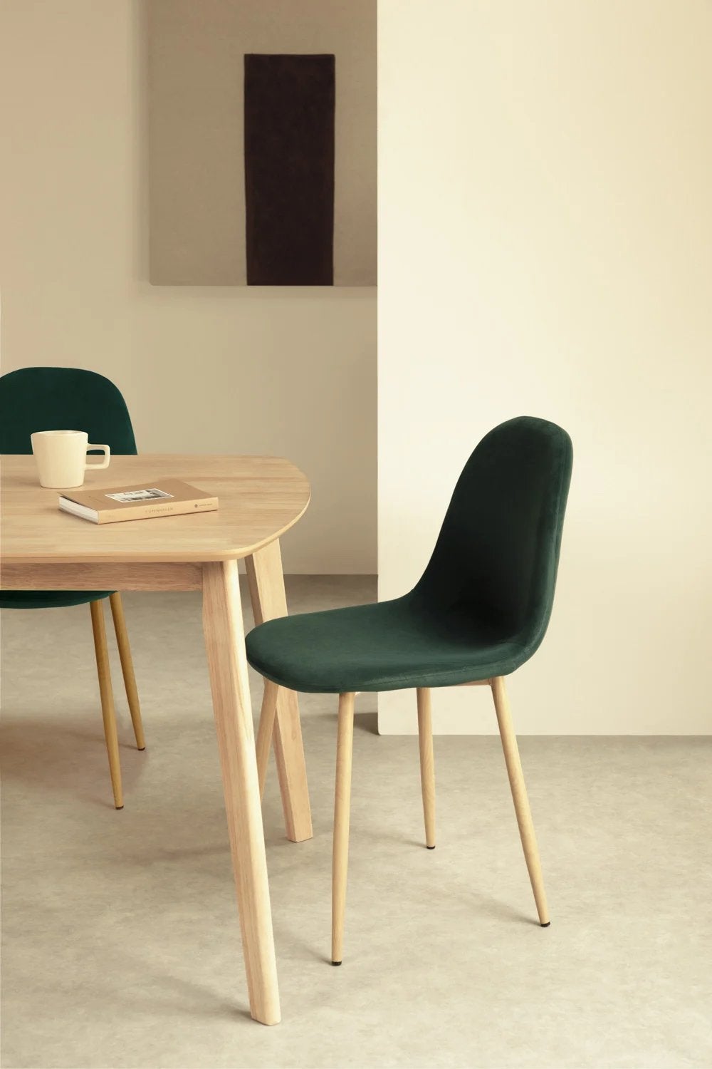 Sklum 4x fluwelen eetkamerstoel Glamm jungle groen hout, Ophalen, Overige kleuren, Boho, Zo goed als nieuw