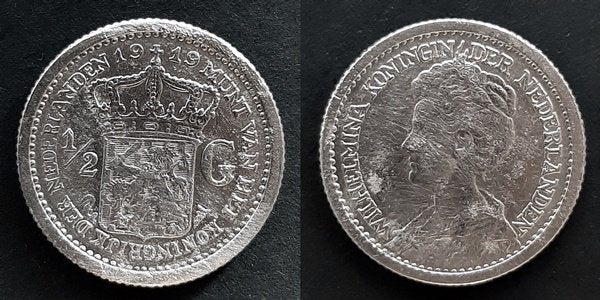 Halve gulden 1919, Verzenden, Koningin Wilhelmina, ½ gulden, Zilver