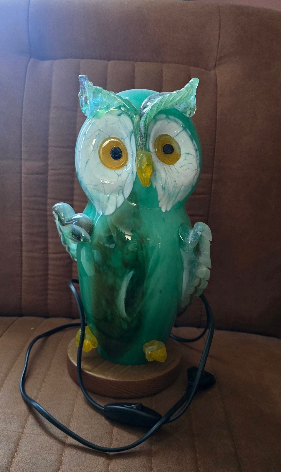 Unieke glasgeblazen uil lamp, sfeervolle verlichting, Nieuw, Glas, Groen, Ophalen