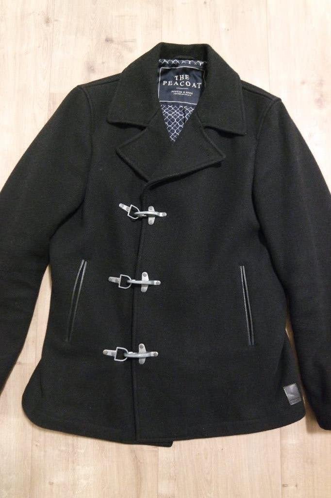 Scotch & Soda Peacoat in wolblend in maat M, Kleding | Heren, Zwart, Zo goed als nieuw, Scotch & Soda, Verzenden