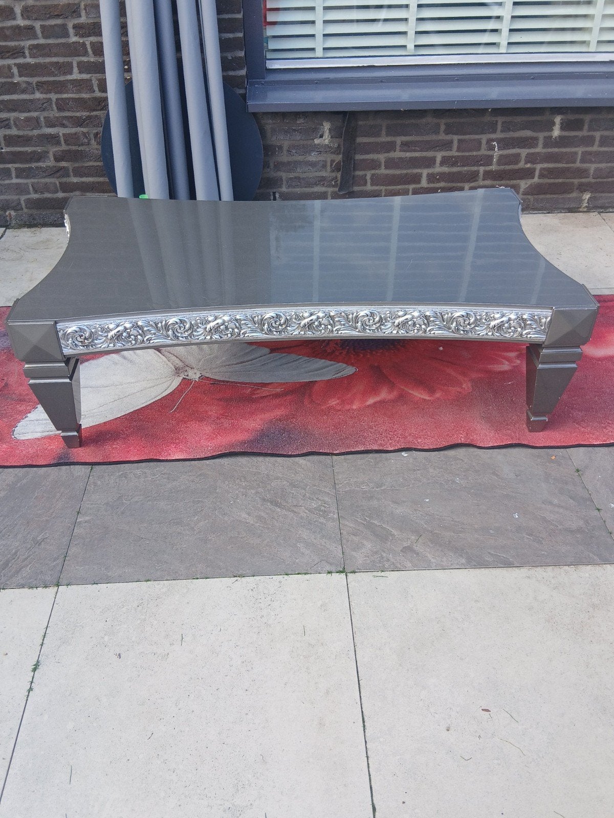 Luxe Antieke Salontafel met Glas, Metaal en Hout, Ophalen