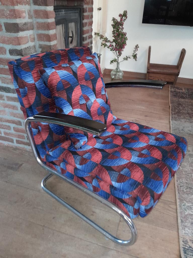 Buisframe fauteuil met kussen -totaal gerestaureerd!!!!!!!, Ophalen, Nieuw, 75 tot 100 cm, Stof