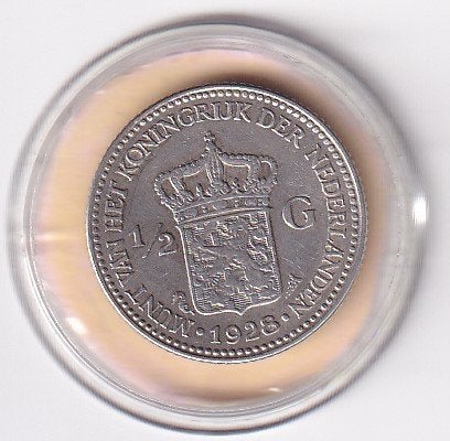 1/2 Gulden 1928 in mindere kwaliteit, ½ gulden, Verzenden, Zilver, Koningin Wilhelmina