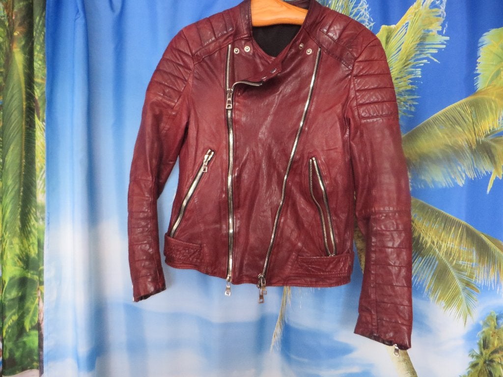 bordeaux lams leren jas mt L, Ophalen of Verzenden, Gedragen, Maat 38/40 (M), Rood