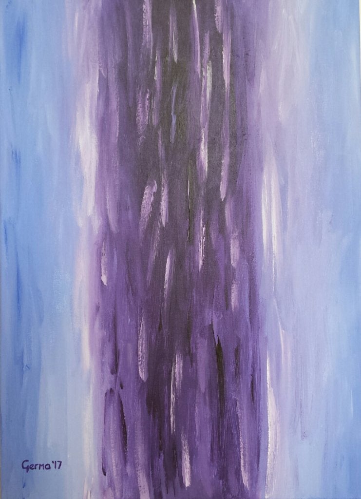 Abstract paars en blauw schilderij. Zelf geschilderd, Ophalen