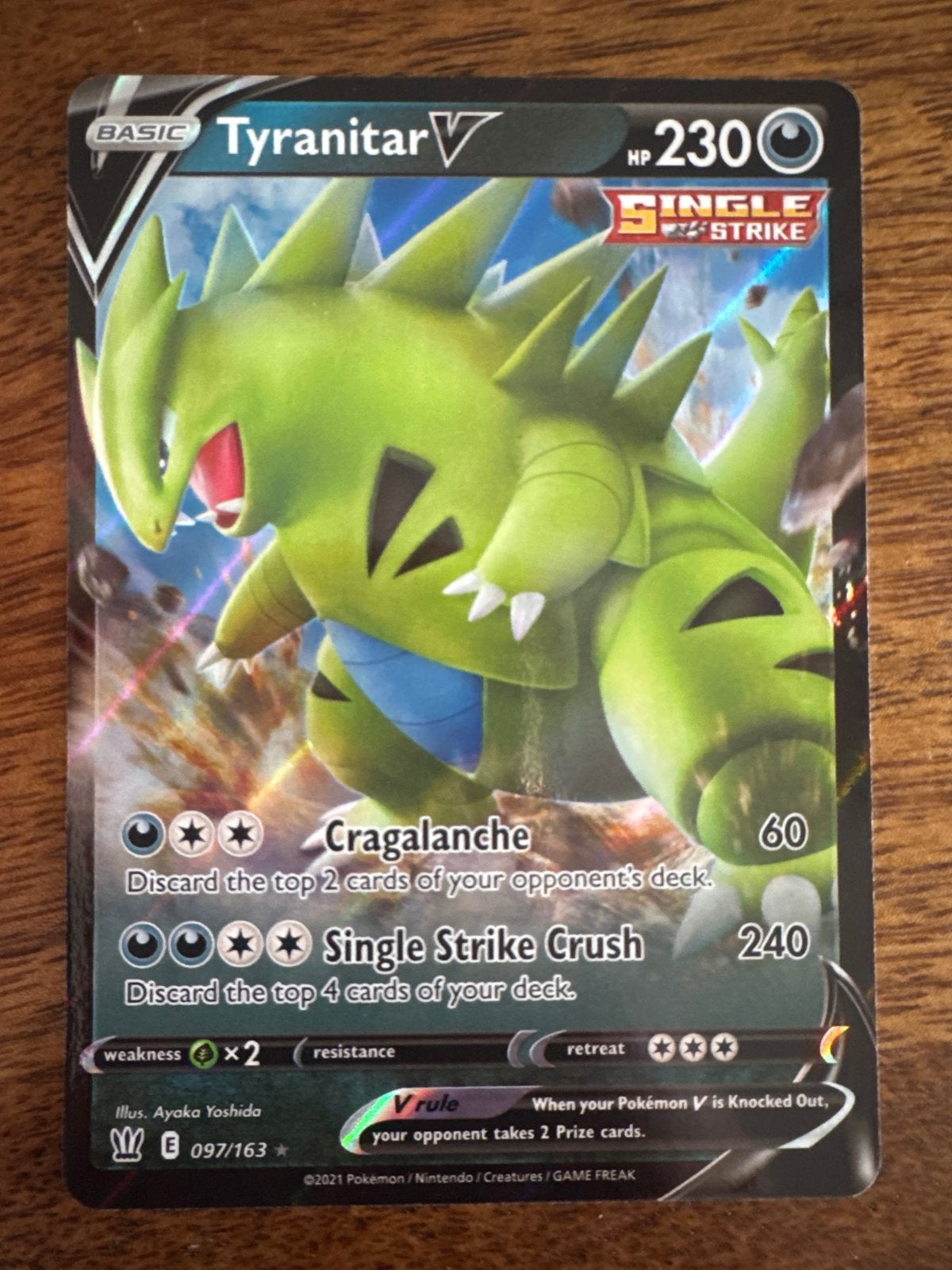 Pokémon Kaart Tyranitar V 097/163 Single Strike, Ophalen of Verzenden, Zo goed als nieuw, Losse kaart