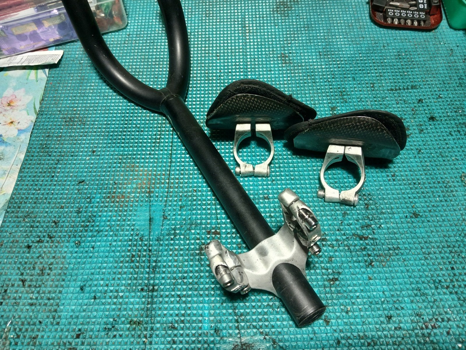 Deda Tijdritstuur met opzetstukken en armsteunen, Fietsen en Brommers, Fietsonderdelen, Gebruikt, Stuur, Racefiets, Ophalen of Verzenden