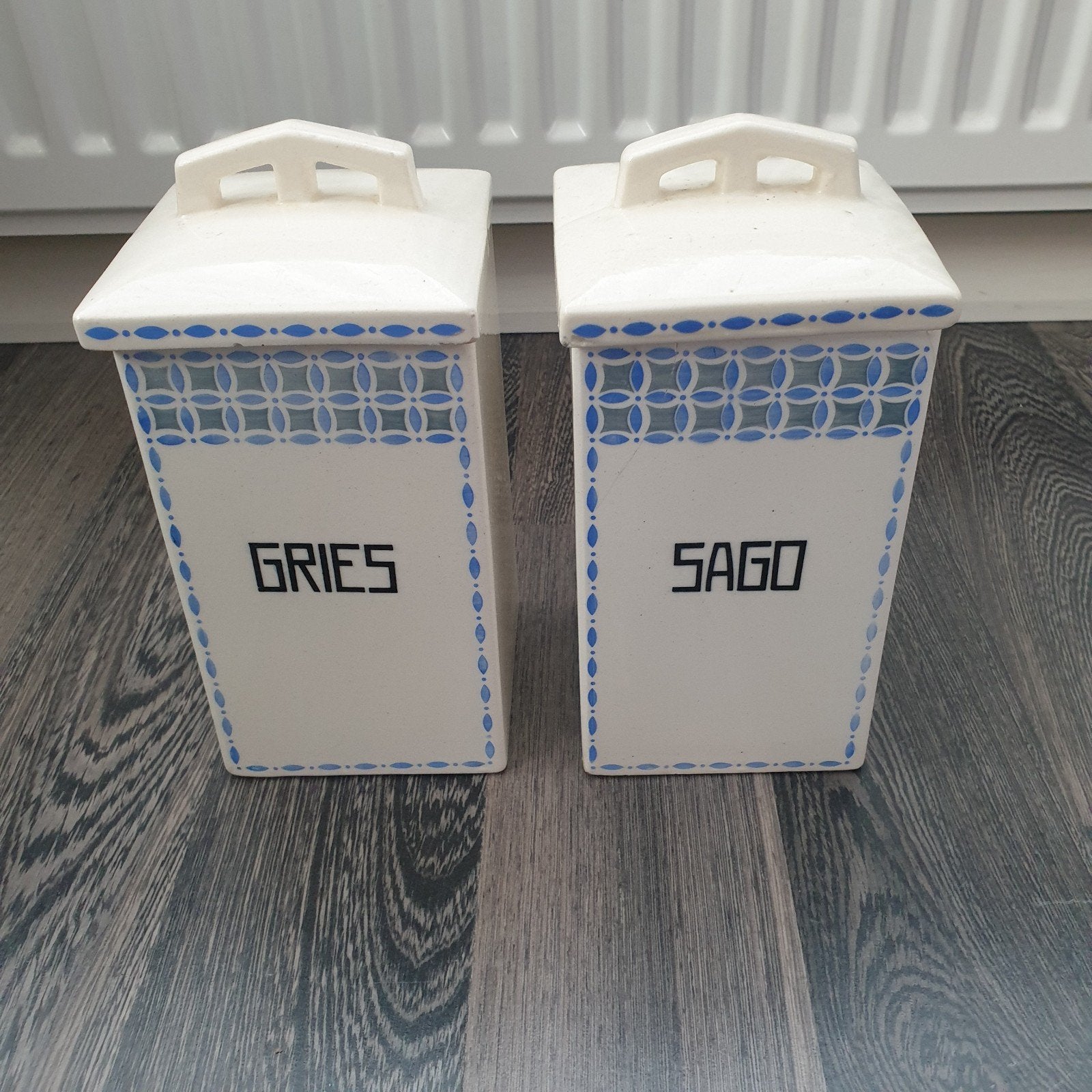 Vintage voorraadpotten Gries en Sago - Kitty, Antiek en Kunst, Ophalen of Verzenden