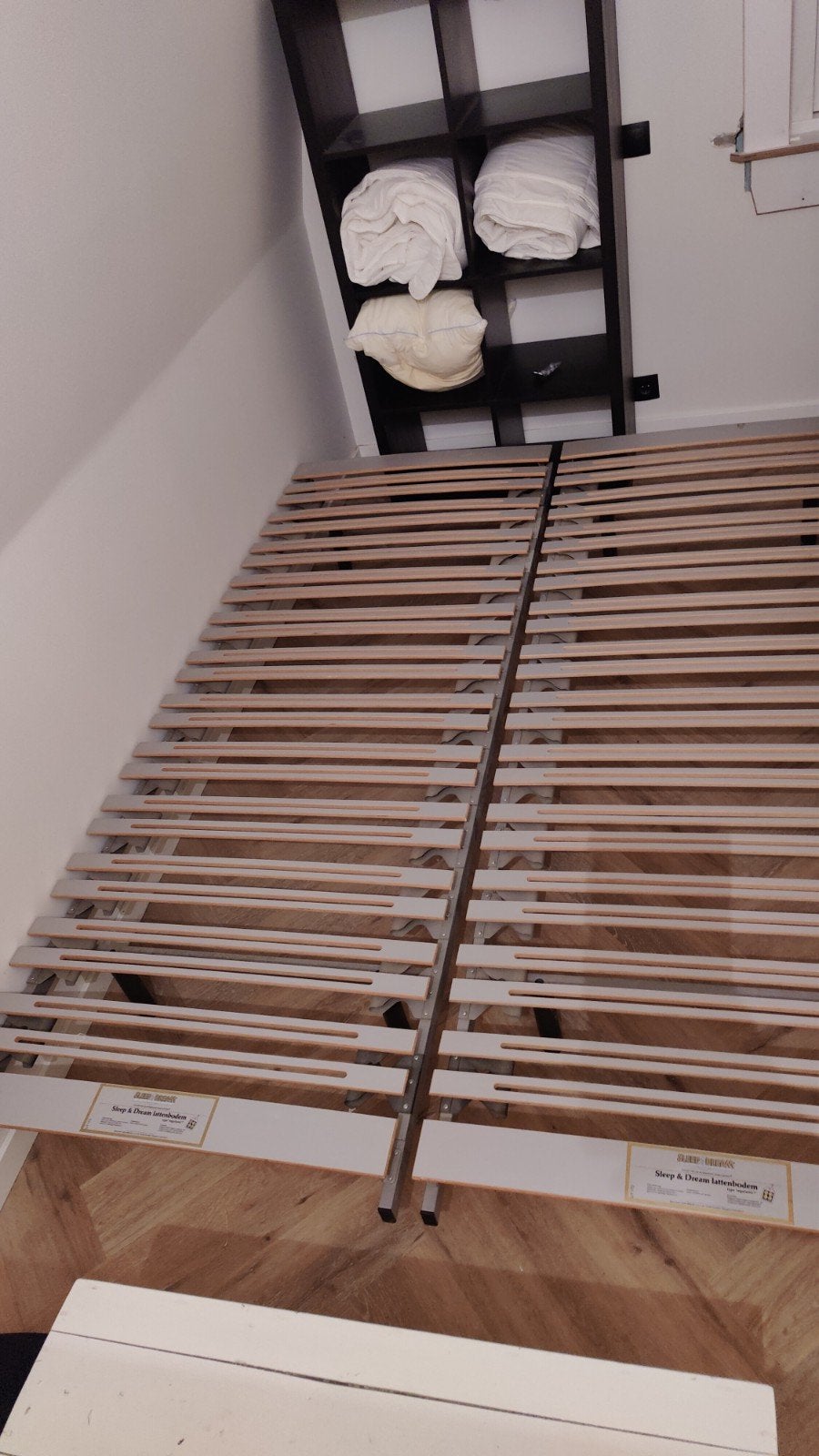 2x Bedframe 80x220 met zwarte poten, Ophalen, Gebruikt, Eenpersoons, Zwart