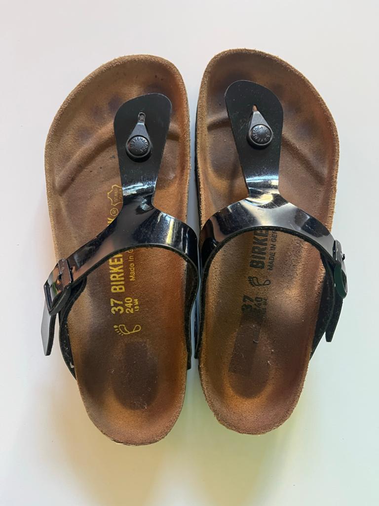 Birkenstock Gizeh Teensandaal Zwart Glans Maat 39, Zwart, Zo goed als nieuw, Sandalen of Muiltjes, Ophalen of Verzenden
