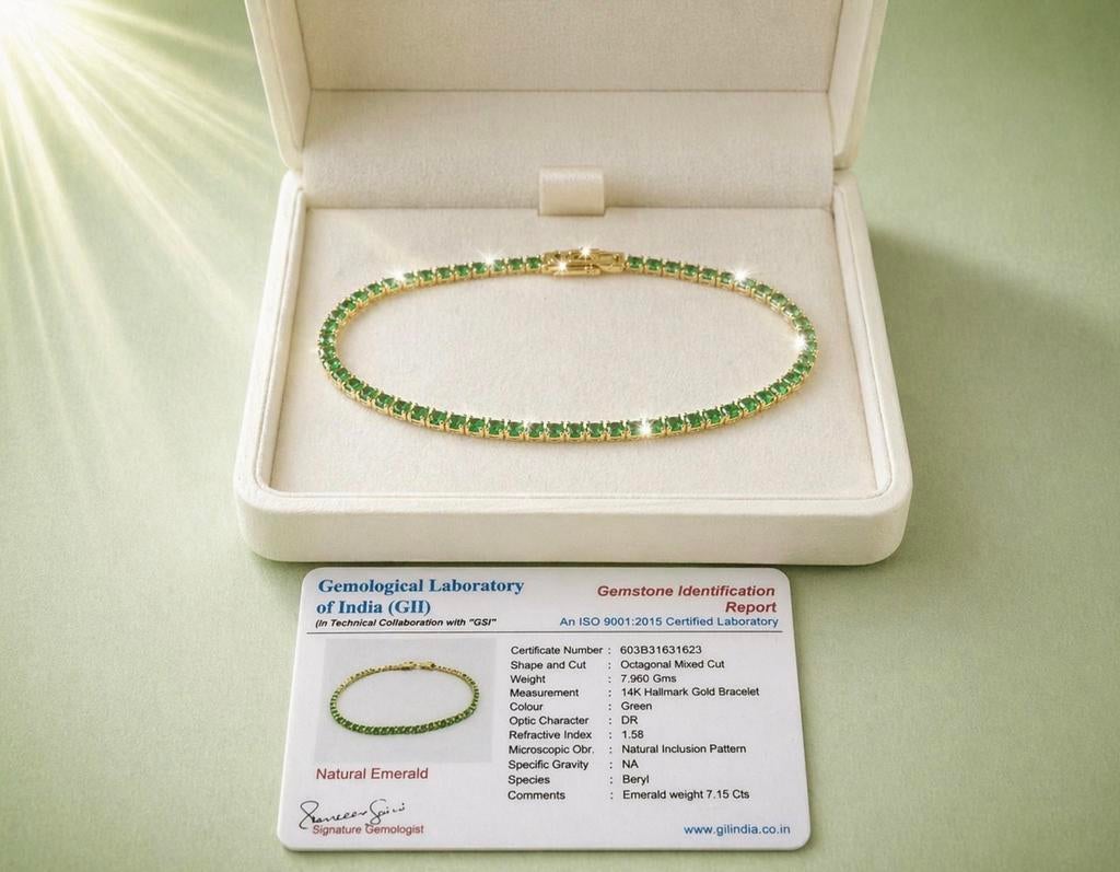 Armband goud met  natuurlijke smaragden ., Ophalen of Verzenden, Nieuw, Goud