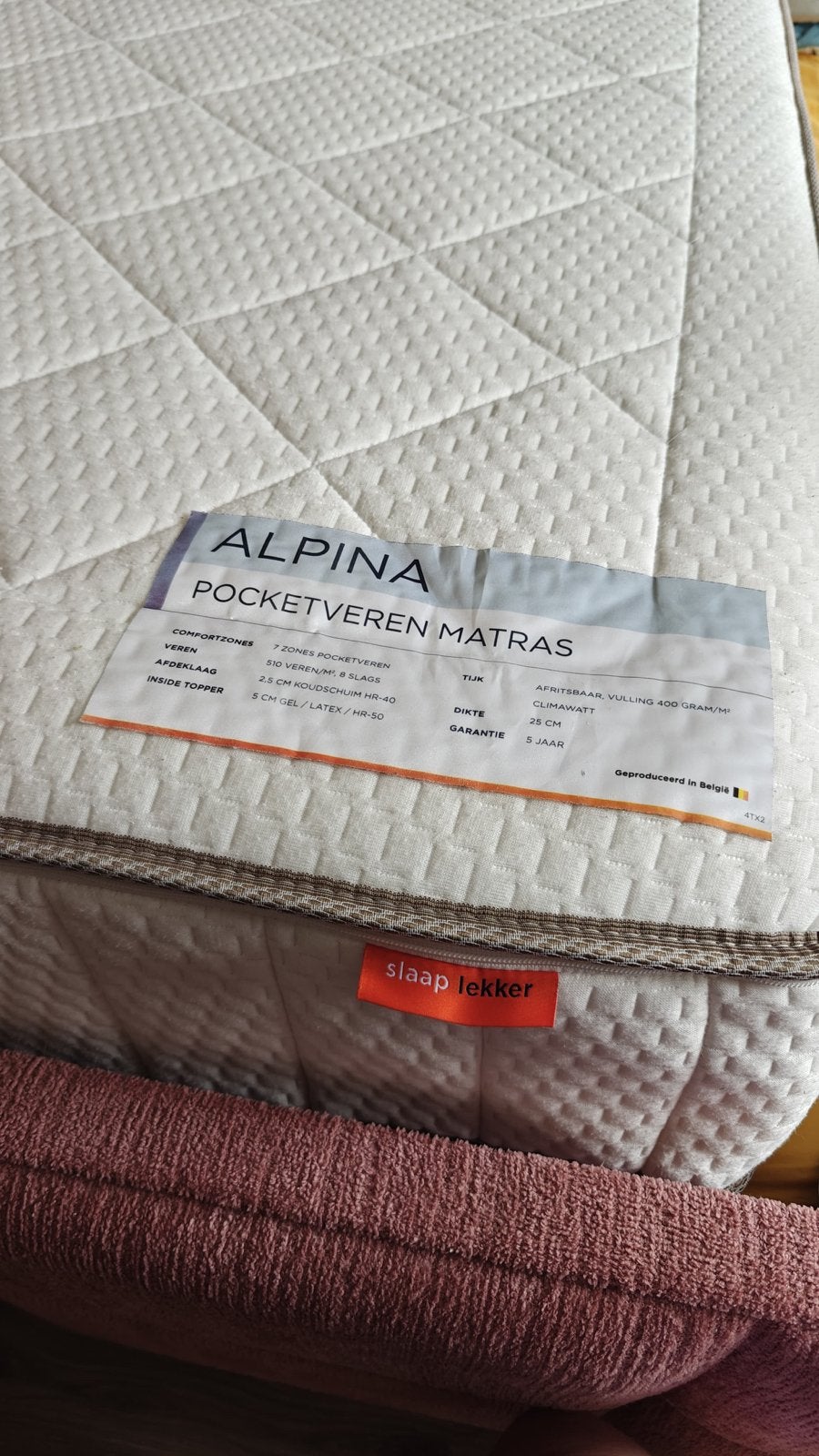 Alpina Pocketveren Matras en Auping Bedbodem, 90 cm, Eenpersoons, Ophalen of Verzenden, Zo goed als nieuw