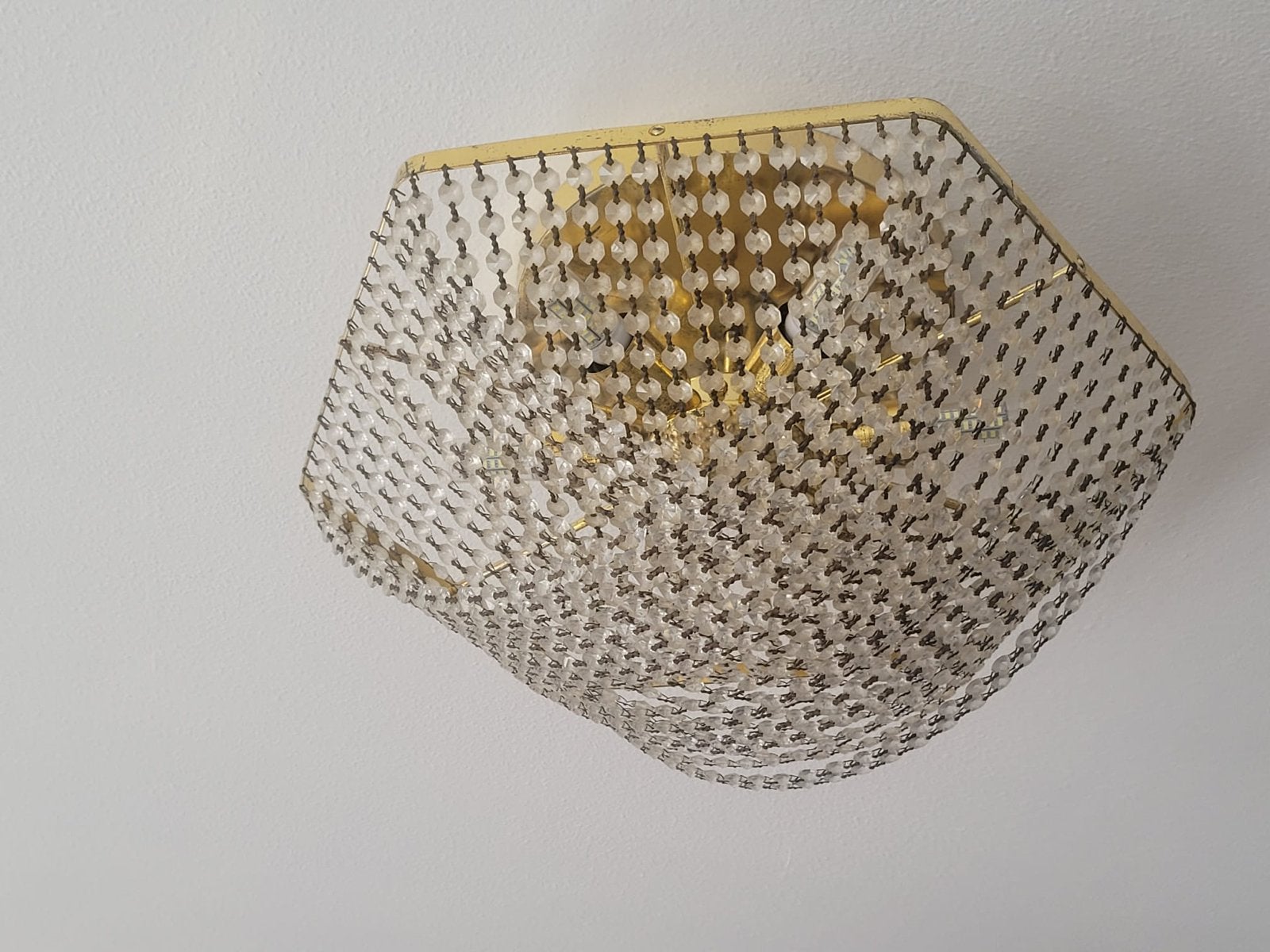 Vintage Plafondlamp met Kralen - 2 stuks, Ophalen, Gebruikt, Glas, E14 (klein)