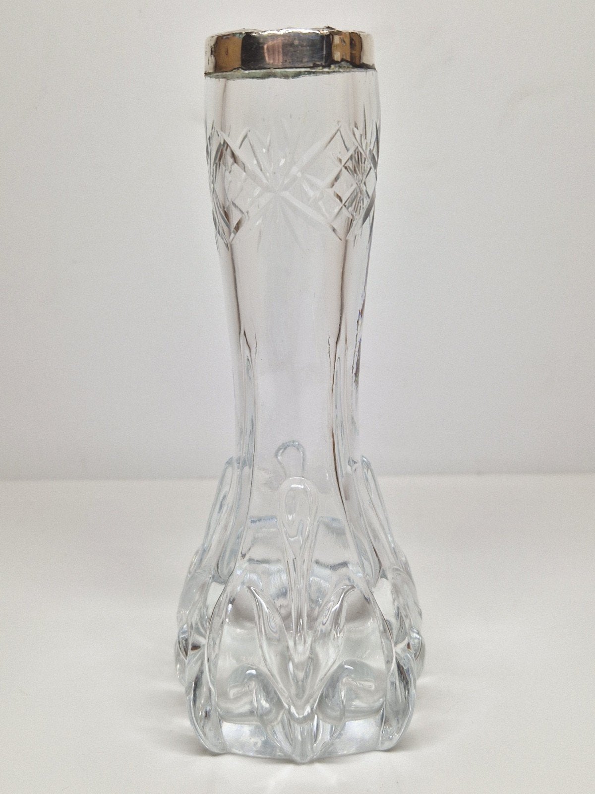 Art Nouveau glazen solifleur vaas met zilveren rand, 1900., Antiek en Kunst, Antiek | Glas en Kristal, Ophalen
