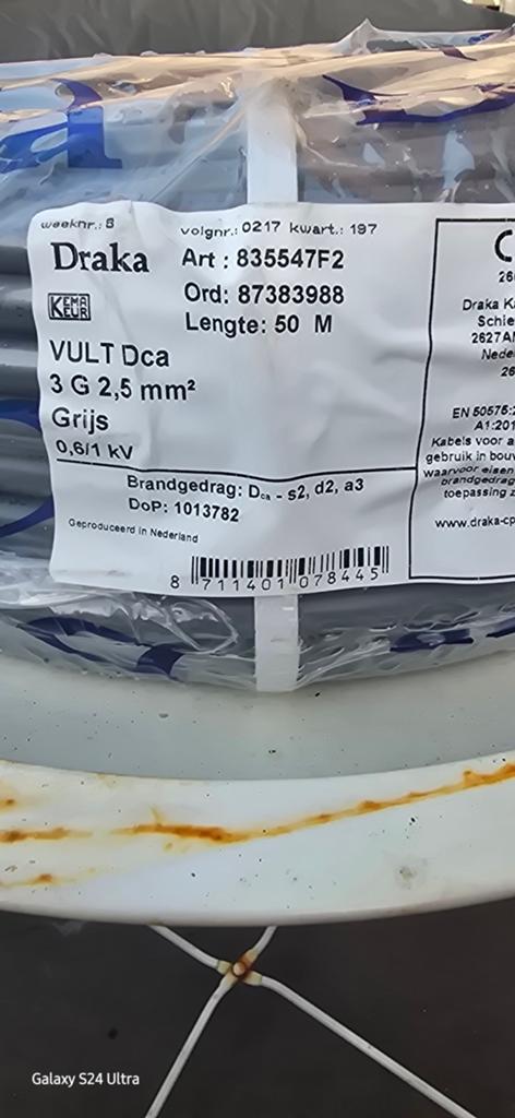 Draka VULT Dca 3G 2,5 mm² Grijze Kabel 50M Nieuw, Ophalen of Verzenden, Nieuw, Kabel of Snoer