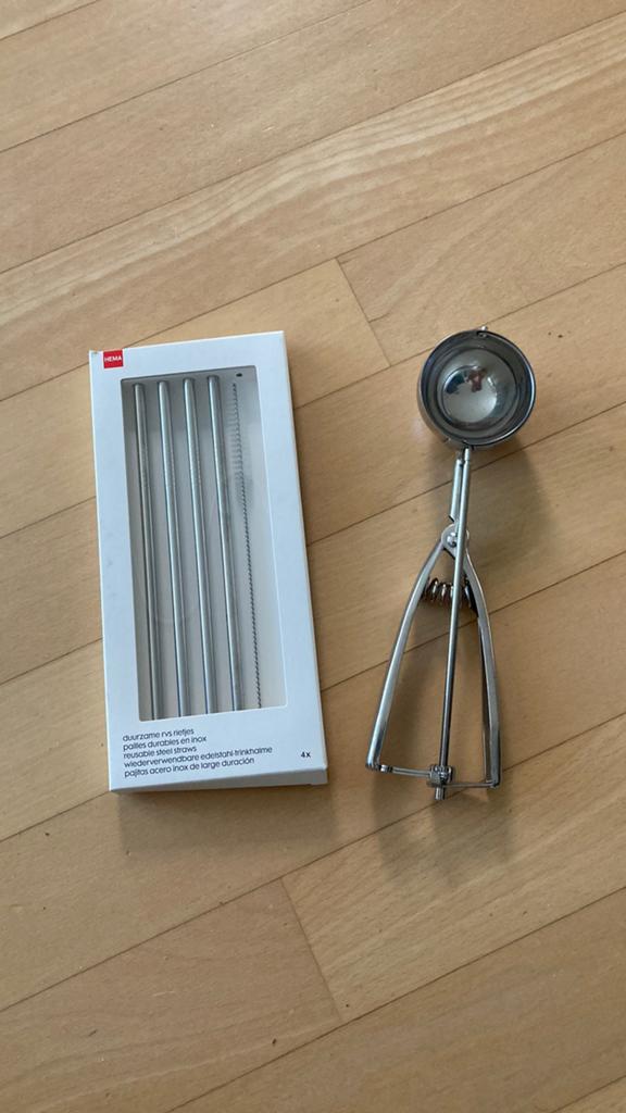 Duurzame rvs rietjes en ijslepel Nieuw, Overige typen, Nieuw, Ophalen of Verzenden, Metaal