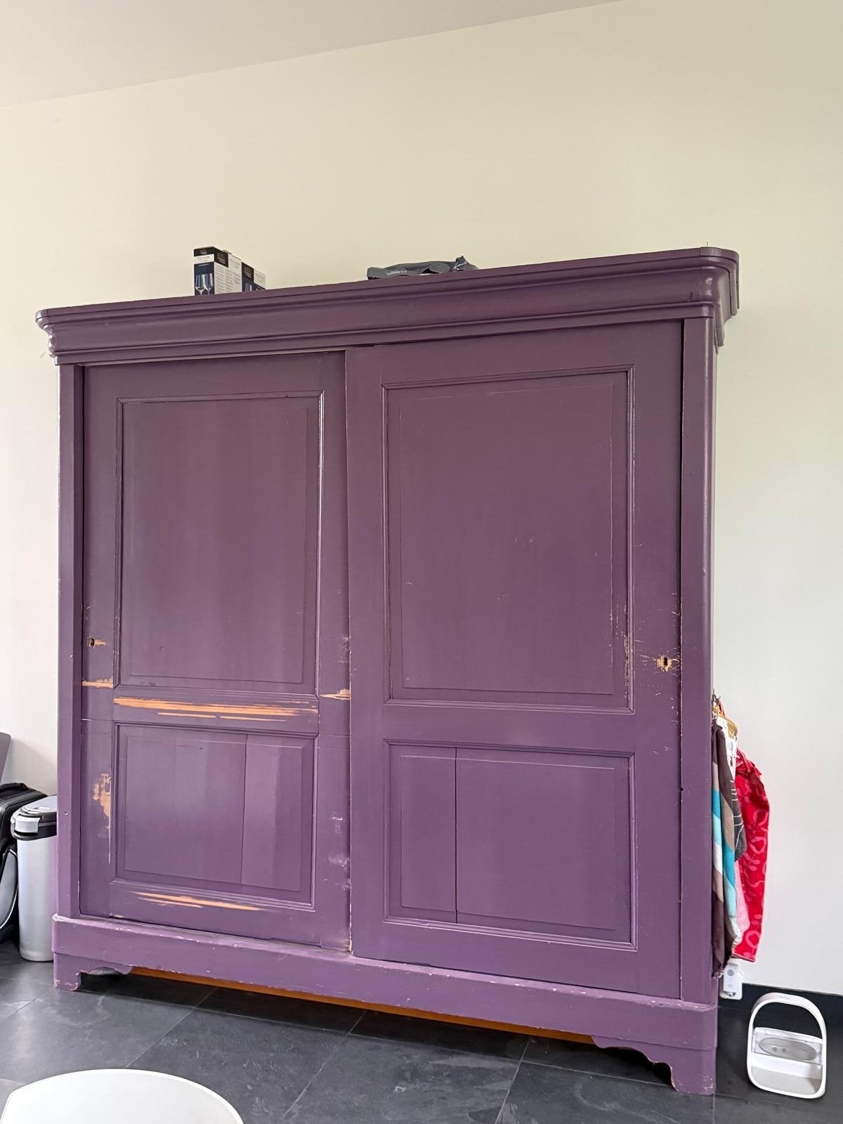 Grote houten provisie-/landelijke schuifdeur kast, Antiek en Kunst, Ophalen