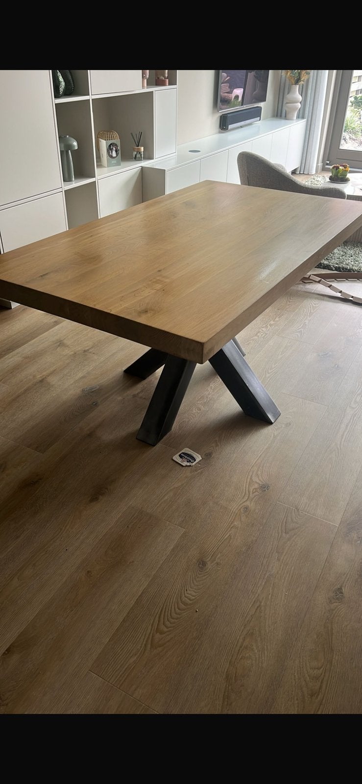 Knappe eetkamertafel 160 bij 90 cm, Ophalen, Eikenhout, 50 tot 100 cm, Zo goed als nieuw