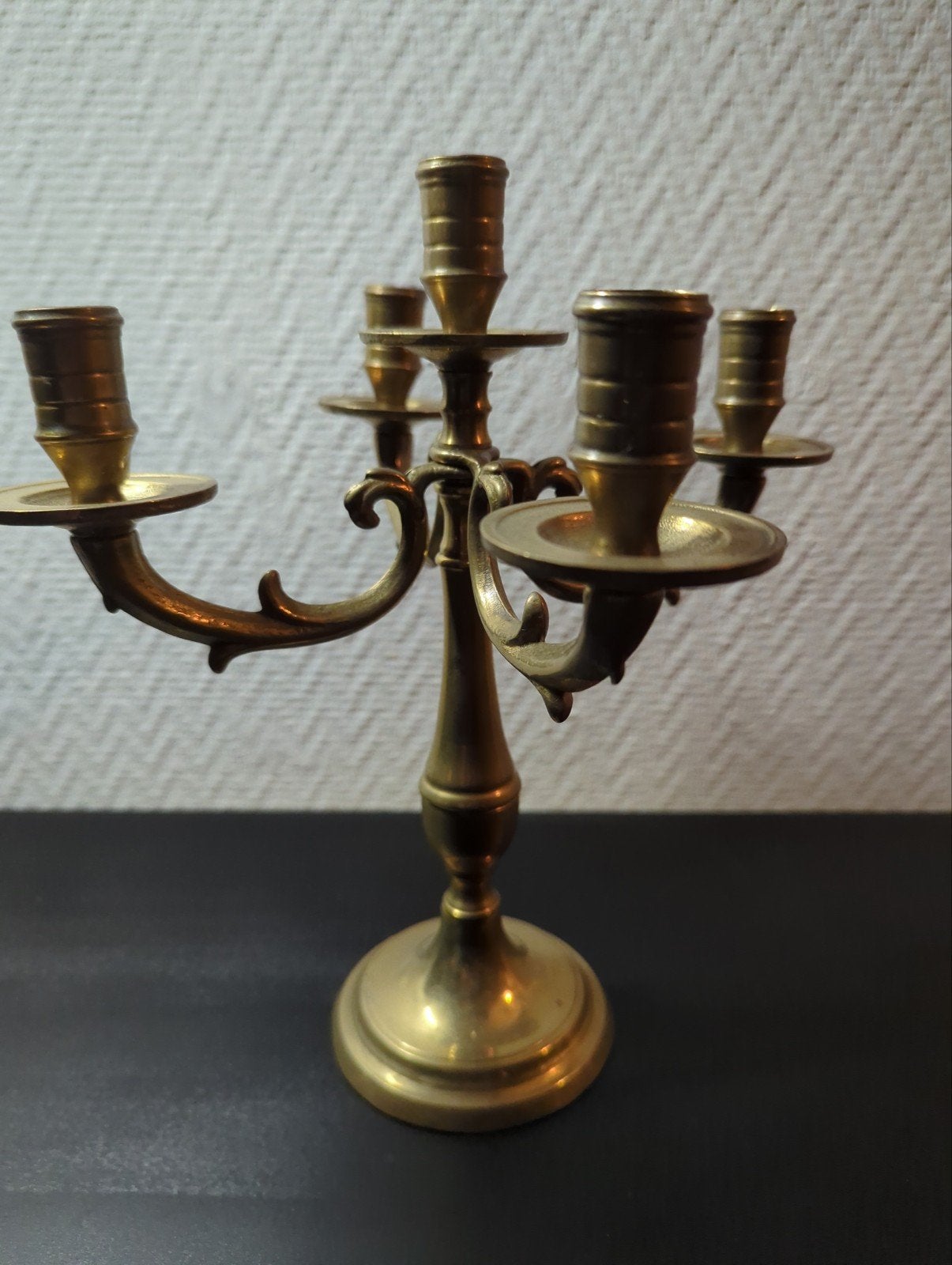 klassiek vijfarmige messing kandelaar, Antiek en Kunst, Ophalen of Verzenden, Koper of Brons