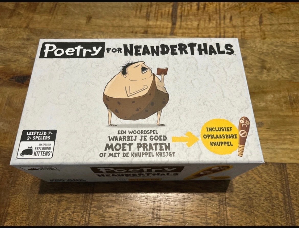 Poetry for Neandertals - Woordspel met opblaasbare knuppel, Drie of vier spelers, Ophalen of Verzenden, Zo goed als nieuw