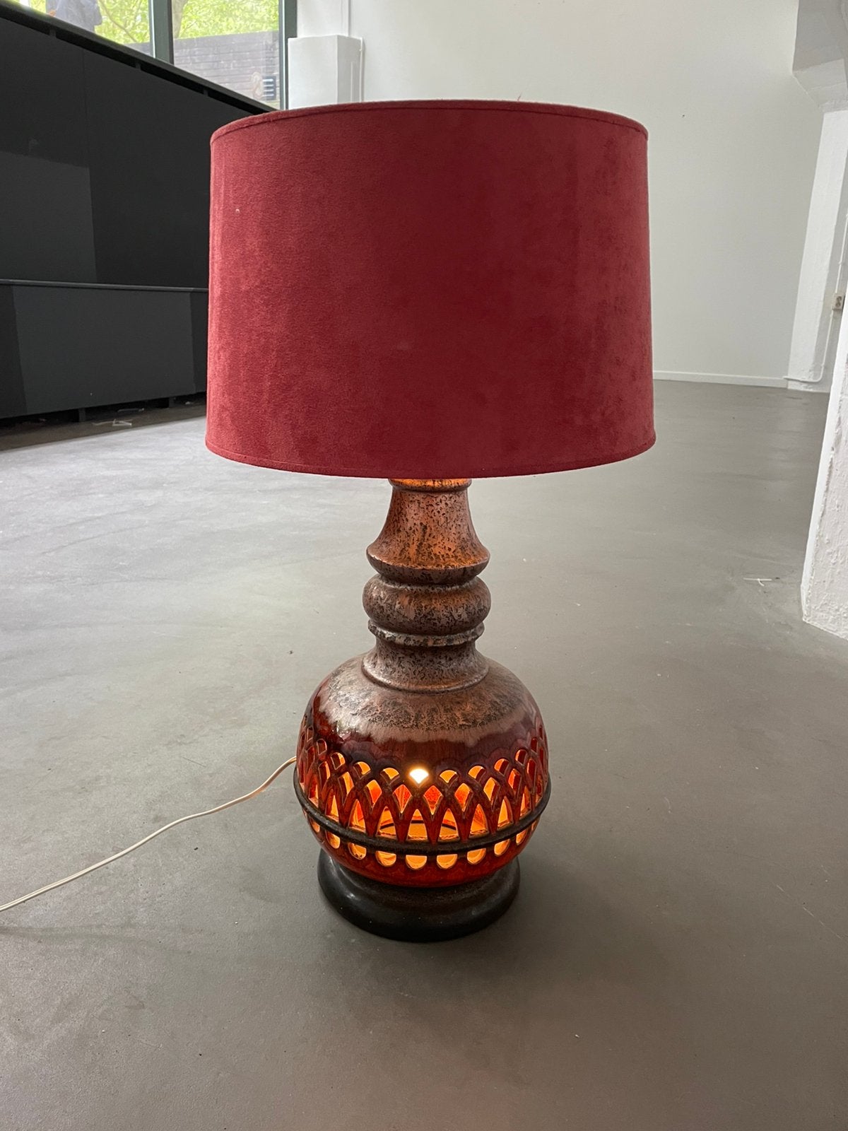 Vintage vloerlamp jaren 70 keramiek rood, Ophalen, ., Wesr germany, Zo goed als nieuw