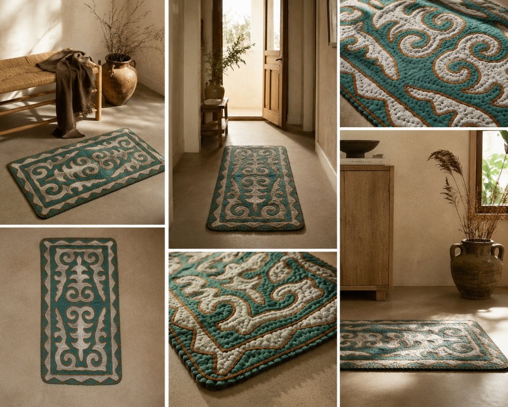 Handgemaakt vilten vloerkleed van 100% wol, Ophalen of Verzenden, Nieuw, Natuurlijk materiaal, Japandi