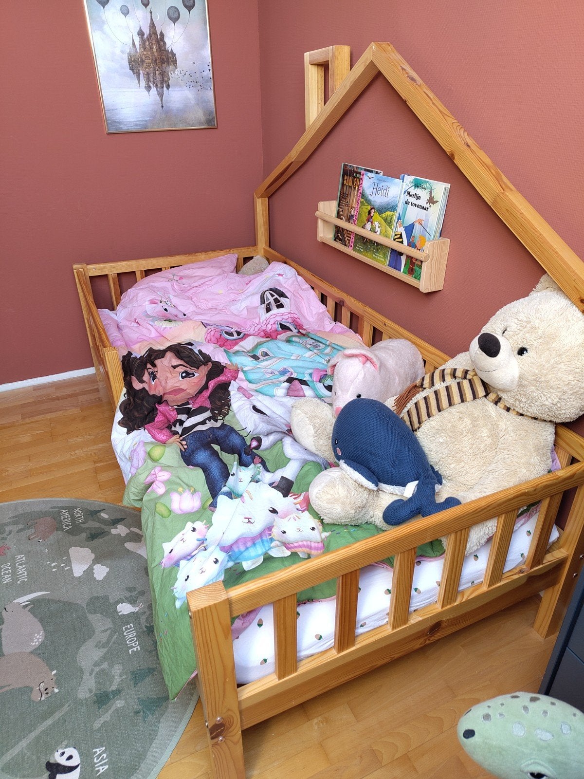 Houten kinderbed in huisstijl - Zo goed als nieuw, Ophalen, 90 cm, Huisbed, Montessori, Zo goed als nieuw
