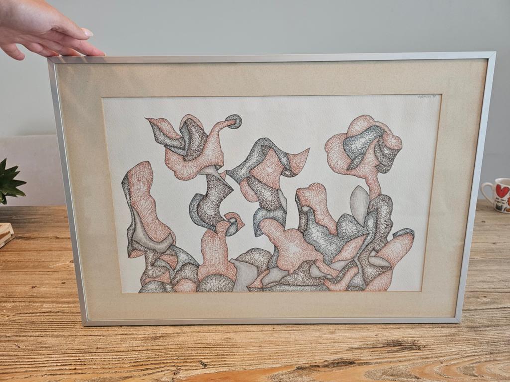 Originele abstracte tekening Eysman 1988, Ophalen of Verzenden, Zo goed als nieuw, Minder dan 50 cm, 50 tot 75 cm