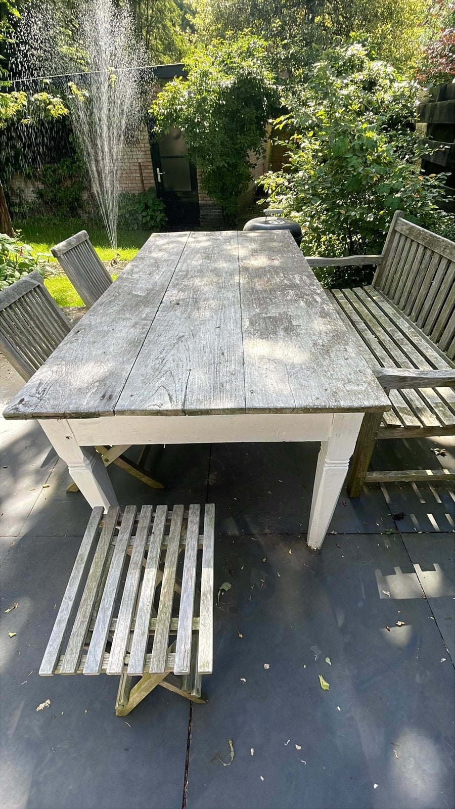 Teak tuintafel 200 x 100, Ophalen, Zo goed als nieuw, Rechthoekig, Teakhout
