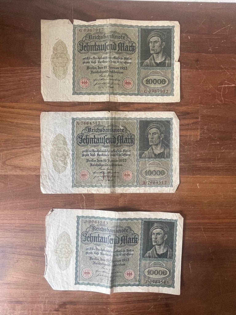 9 oude Duitse bankbiljetten 1922 – 10.000 & 50.000 Mark, Ophalen of Verzenden, Duitsland, Los biljet