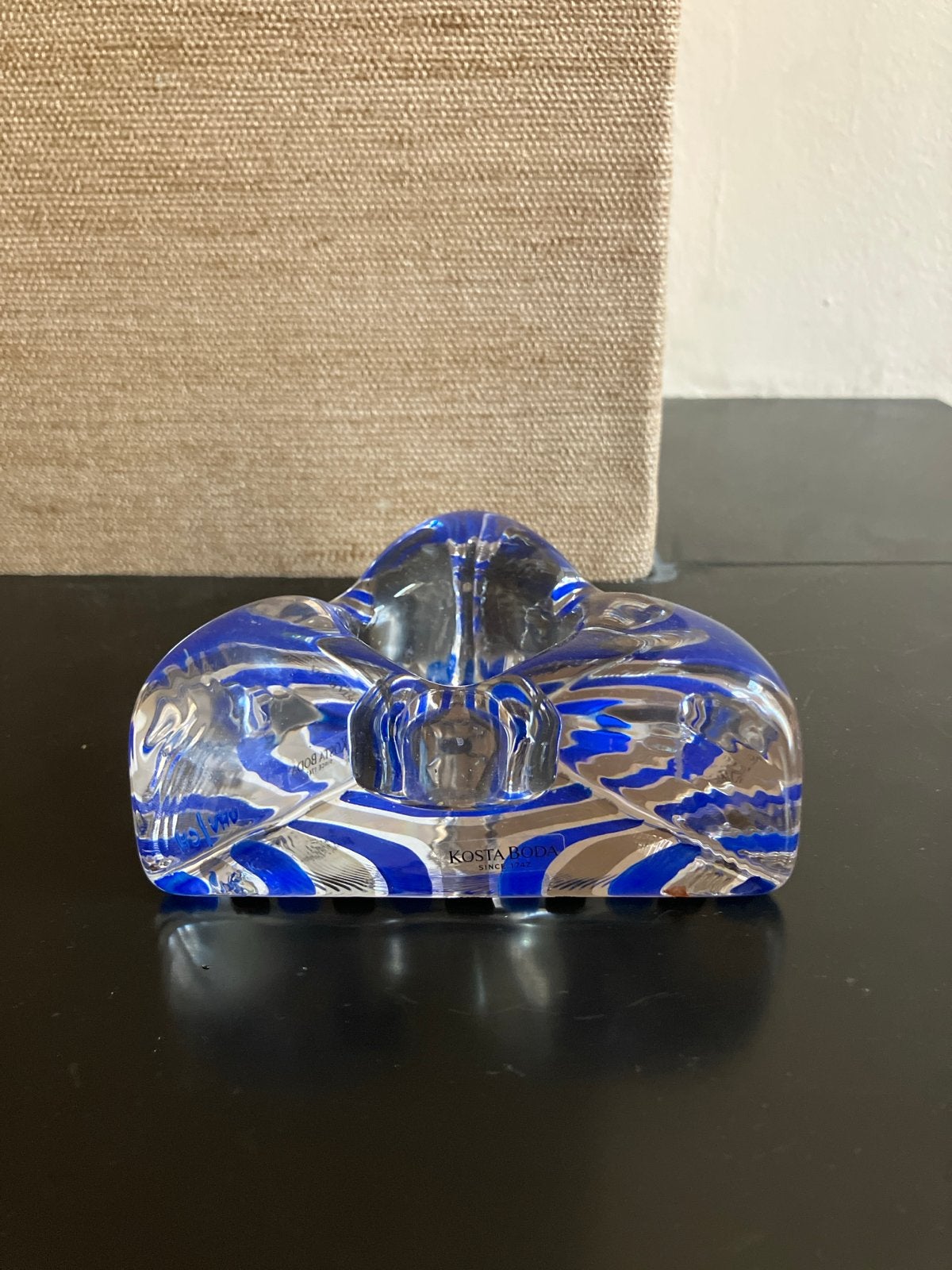 Kosta Boda Glazen Kandelaar/Waxinelichthouder - Blauw/Wit, Ophalen of Verzenden