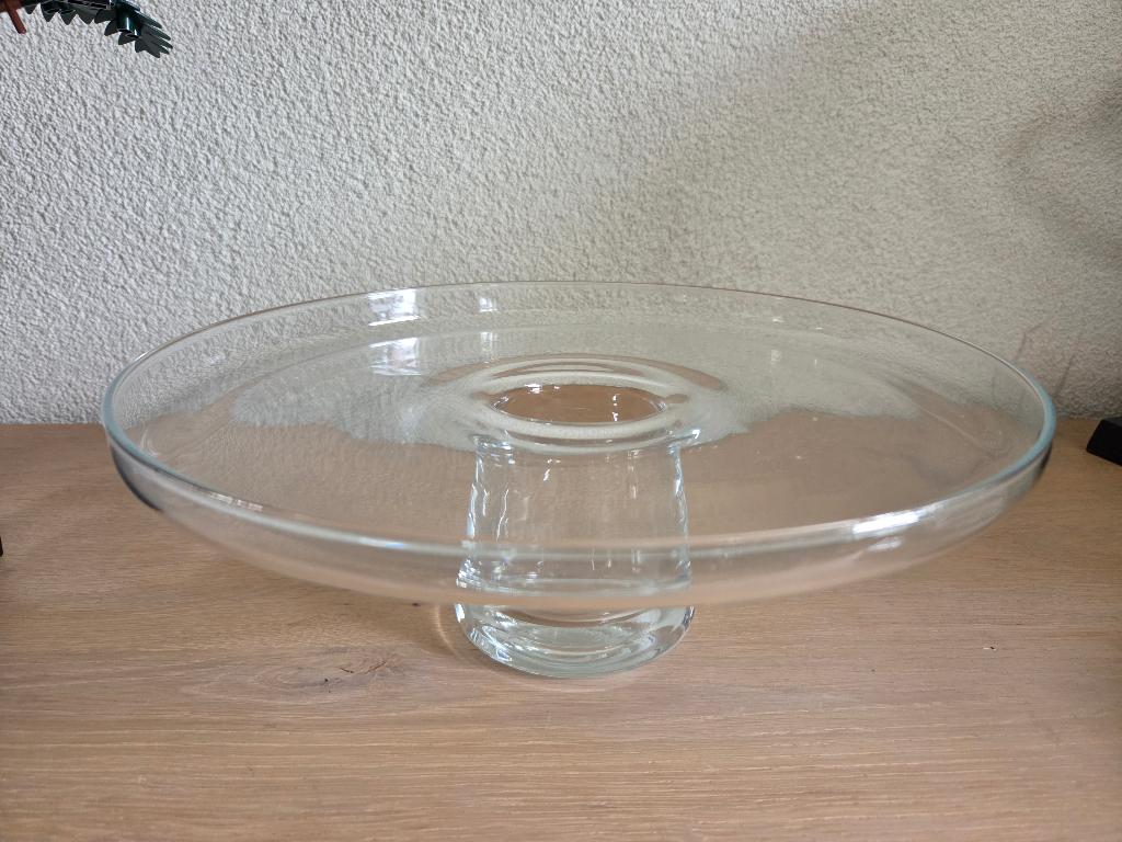 taartplateau op voet glas doorsnede 30 cm etagere, Ophalen, Zo goed als nieuw