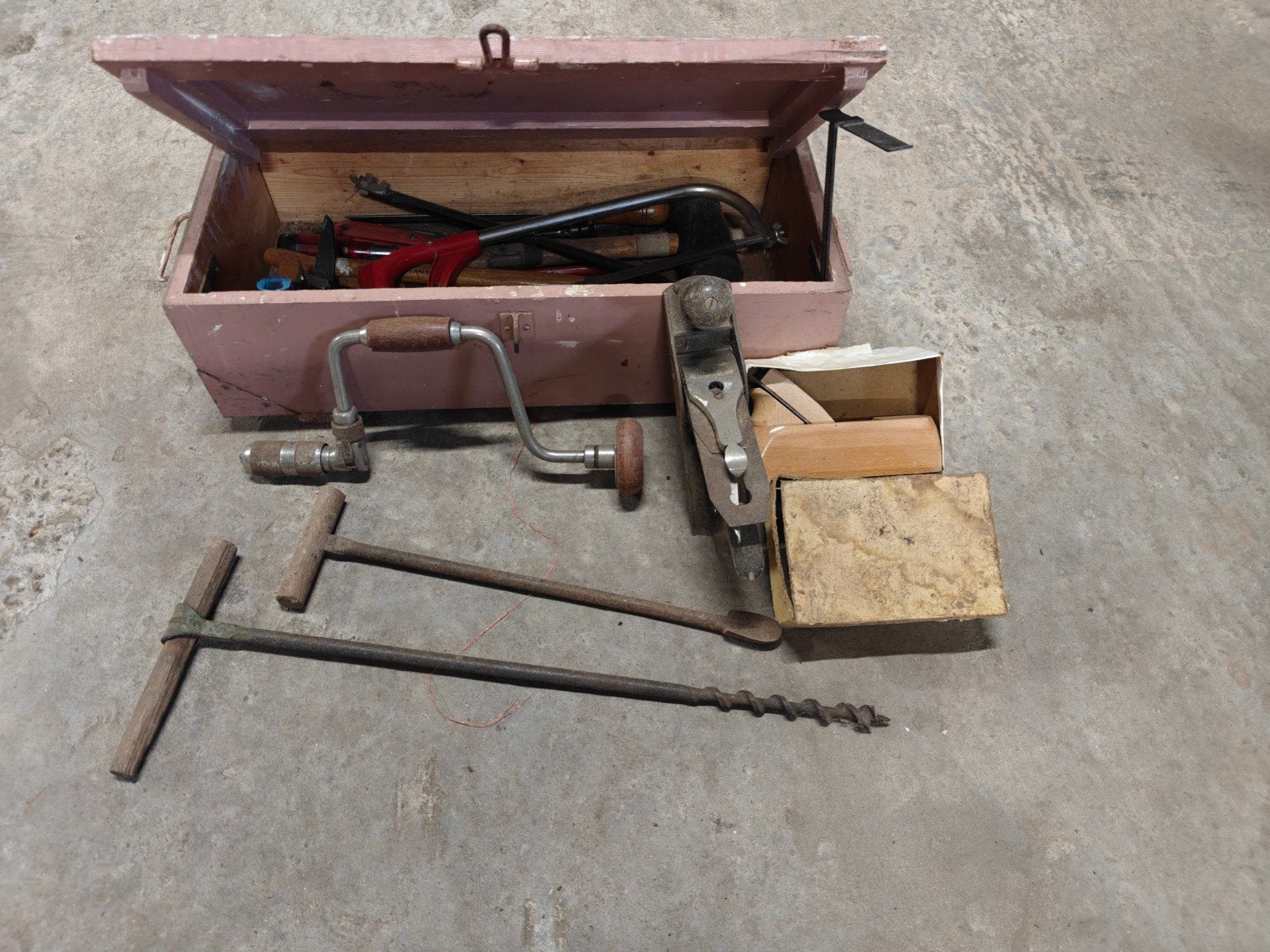 Vintage gereedschap set met houten kist, Ophalen of Verzenden