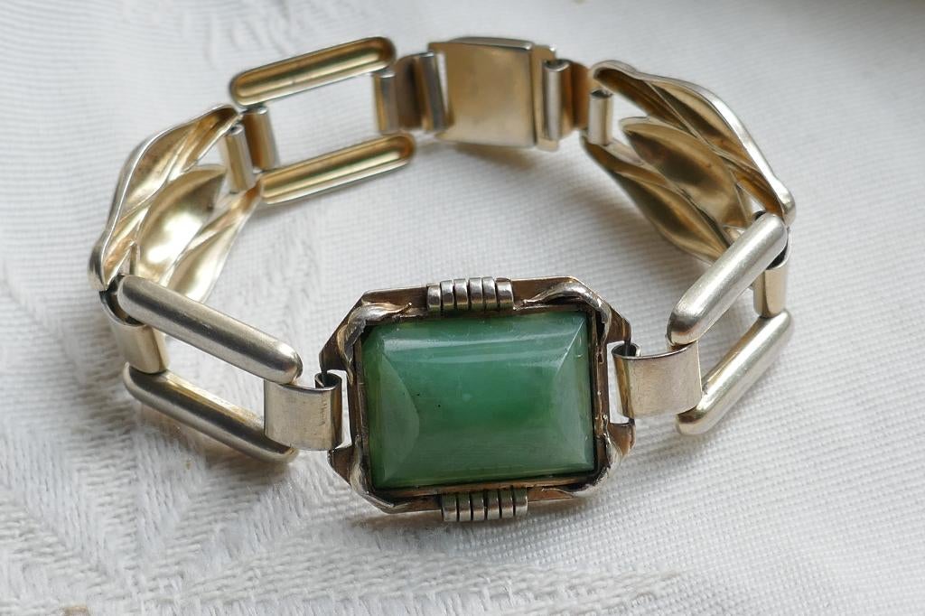Zilveren  Art Déco vintage armband, Verzenden, Zilver, Armband, Met edelsteen
