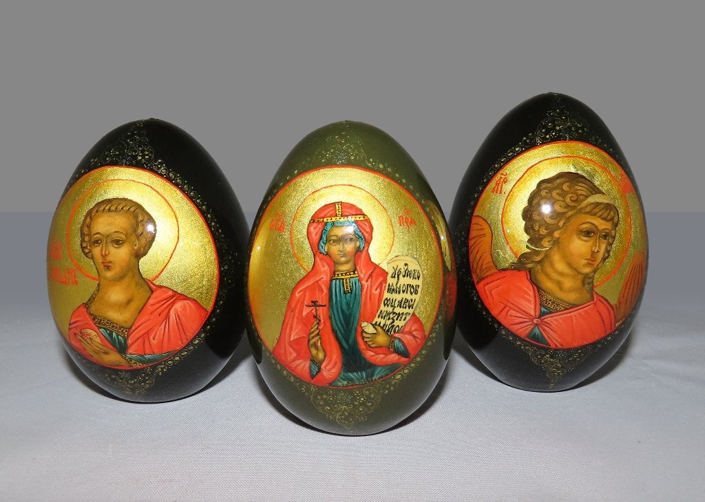 Russisch lakei, Palekh, 3x, Antiek en Kunst, Natuurlijk materiaal, Verzenden, Overige typen, 5 cm