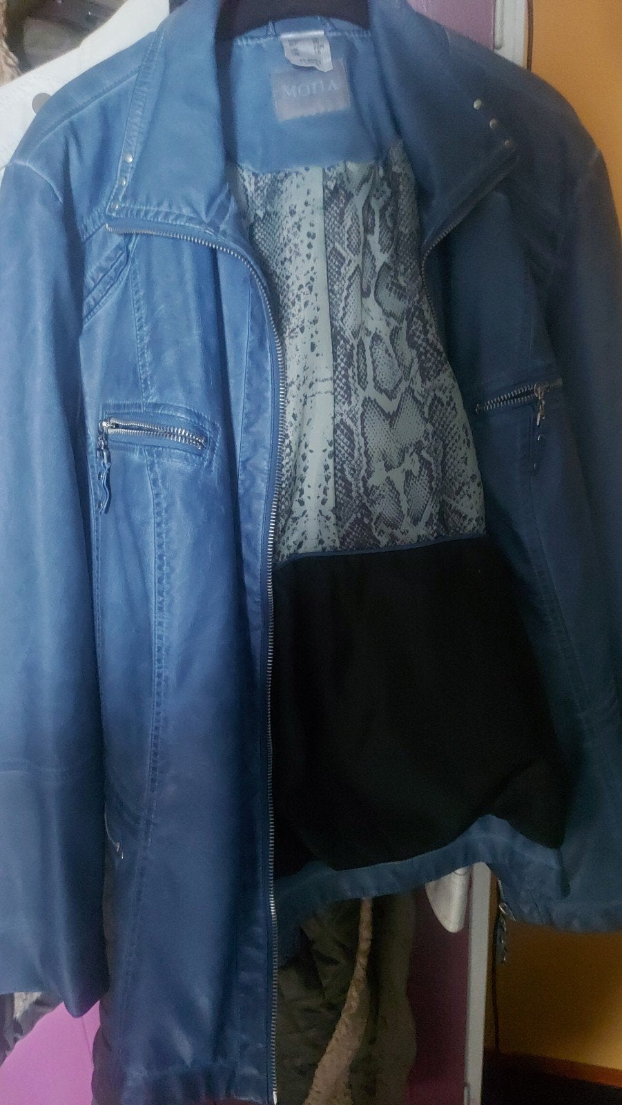 BLAUWE LEREN DAMESJAS, Ophalen, Zo goed als nieuw, Maat 56/58 (XL), Blauw