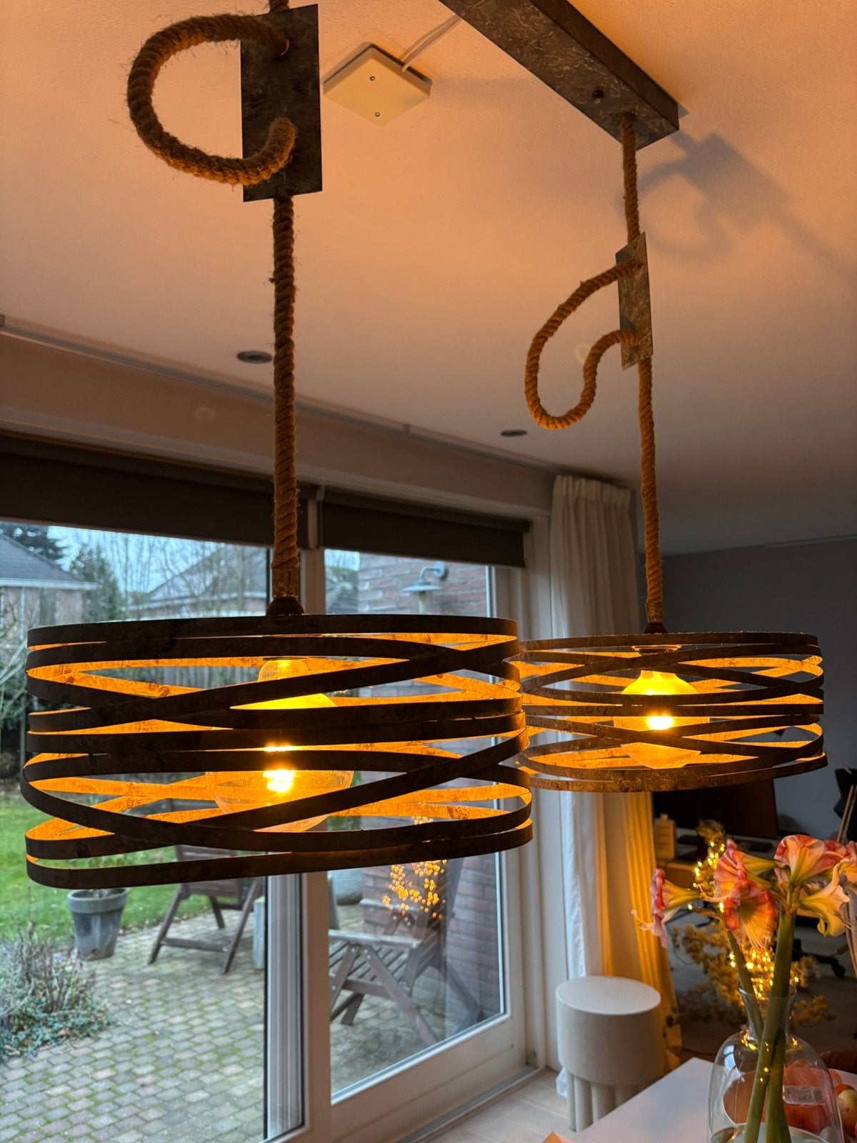 Stoere industriele dubbele hanglamp, Ophalen, Zo goed als nieuw