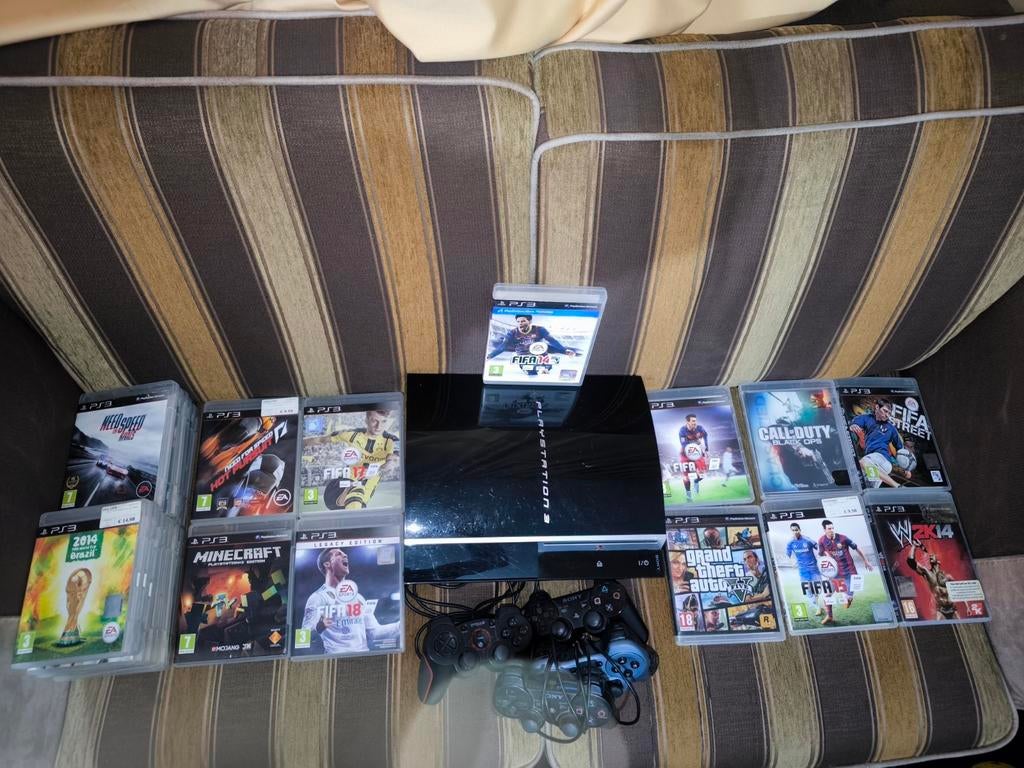 PlayStation sony 3 Fat met 25 games en 4 controllers, Ophalen, Phat, 80 GB, Met 3 controllers of meer